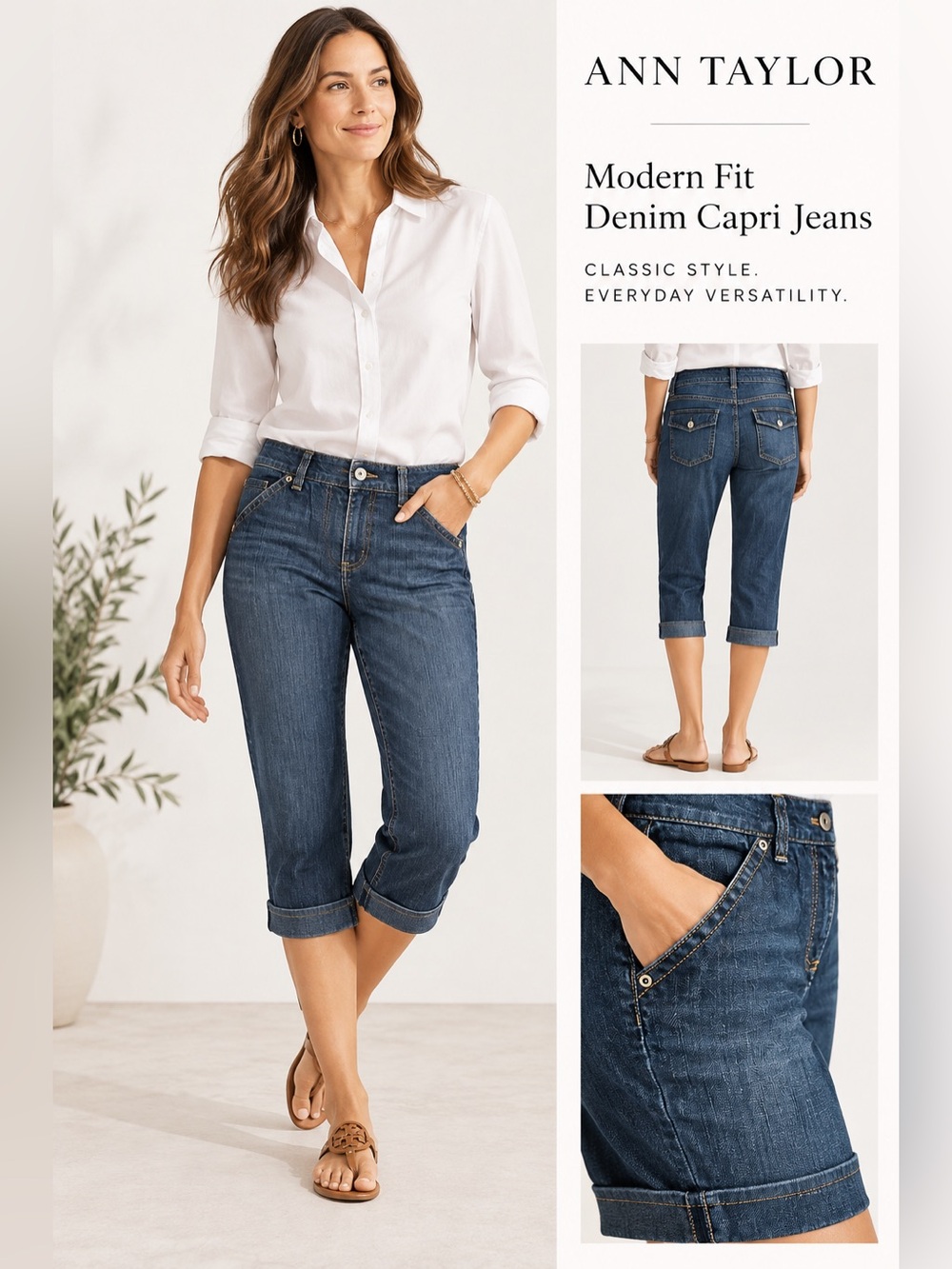 Ann Taylor Modern Fit Denim Capri Jeans Women’s 6 Dark Wash Cuffed Cropped